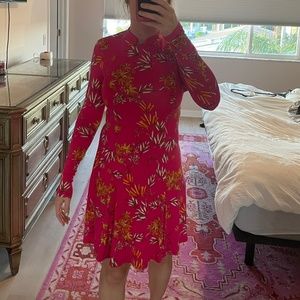 Pink high neck long sleeve skater dress